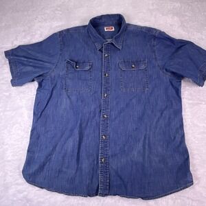 Wrangler's Men's Blue Denim Shirt Button Up‎ Short Sleeve 2XL Pockets